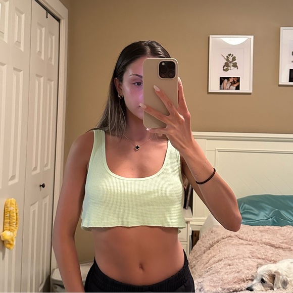 TNA (Aritzia) pastel lime green waffle knit crop top - Picture 1 of 3